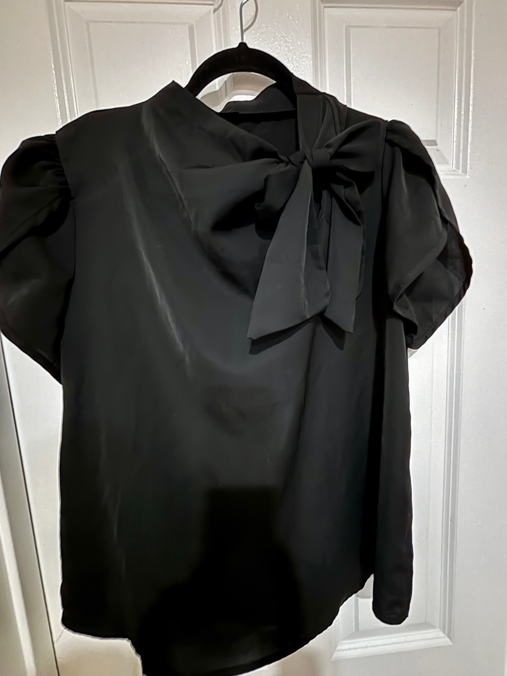 Black Bow Tie Flutter Sleeve Women's Top